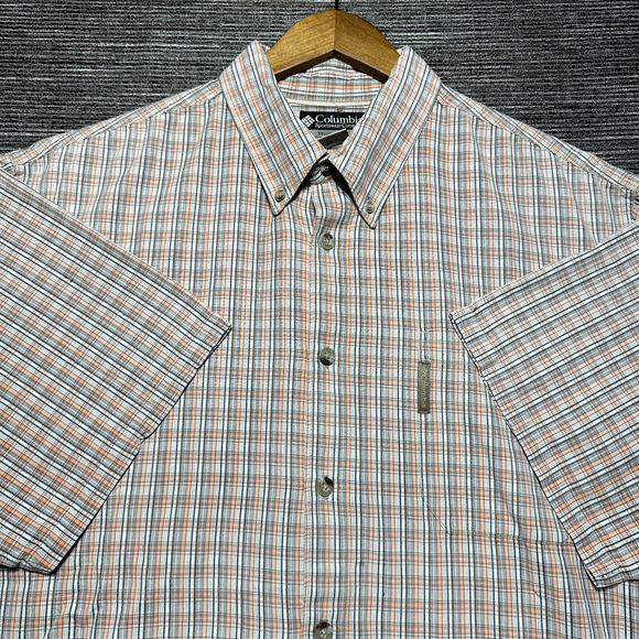 Columbia XCO Button Up Shirt Men's XL Orange Plaid Short Sleeve - Picture 1 of 12